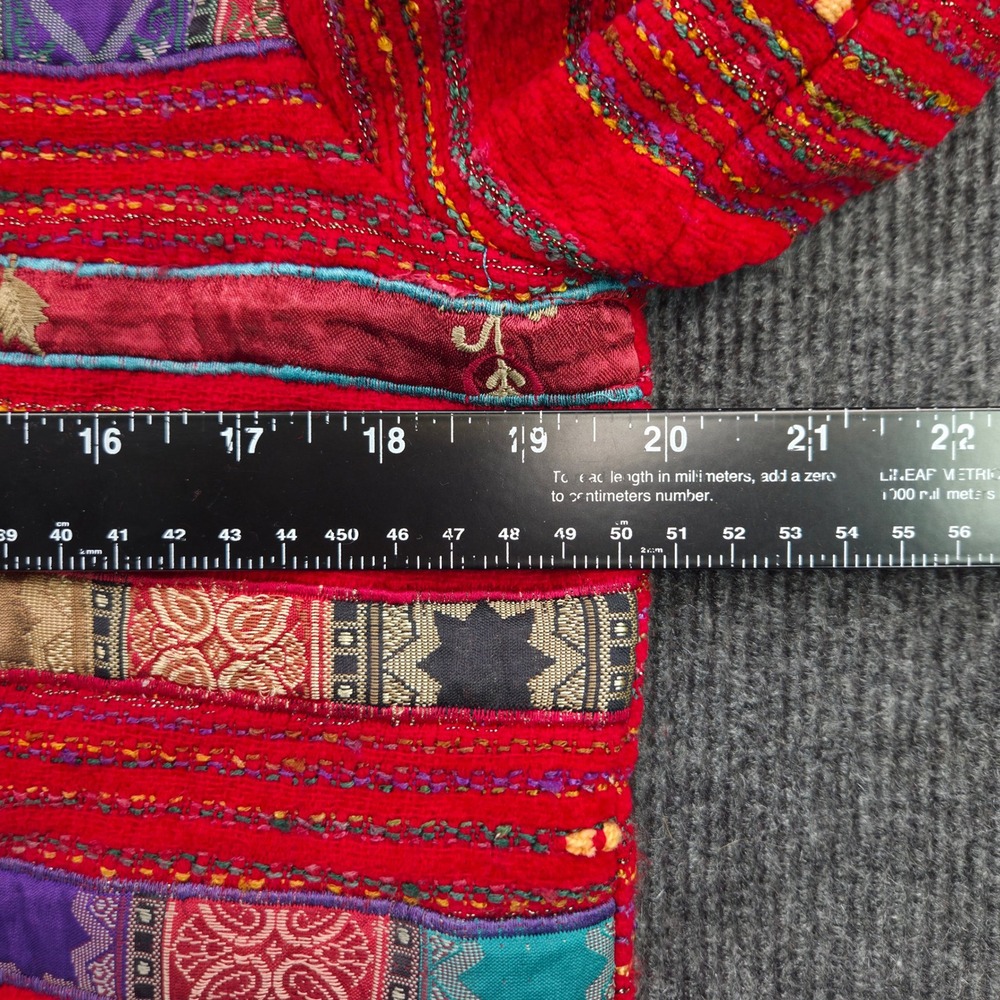 Coldwater Creek Jacket Women M Red Acrylic Blend Patchwork Embroidered Boho Coat - Picture 7 of 11